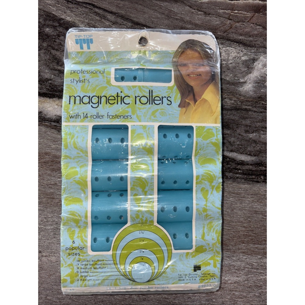 Tip Top 14 Medium Magnetic Hair Rollers Sealed Package Vintage NOS S-43